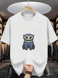 Men's T-Shirt Gentle Cartoon Animal With Blue Feathers And Big Round Eyes Owl