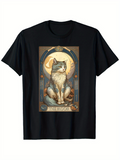 Men's T-Shirt Mystical Golden Moonlit Garden Scene Featuring Cat