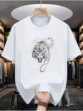 Men's T-Shirt Dynamic Fierce Roaring Tiger In Energetic Black Line Art Tiger