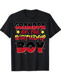 Men's T-Shirt Grandpa Of The Birthday Boy Colorful Text With Yellow Stars Boy