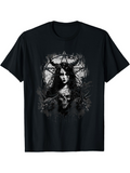 Men's T-Shirt Mystical Woman With Horns Among Skulls Dark Crows And Shadowy Pentagram