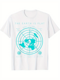 Men's T-Shirt The Earth Is Flat Cyan Mint Map Surrounded By Concentric Circle Design Globe