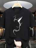 Men's T-Shirt Minimalist White Outline Cat Profile On Soft Black Fabric T Shirt