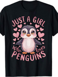 Men's T-Shirt Just A Girl Surrounded By Pink Hearts With Cute Penguin