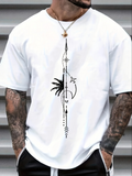 Men's T-Shirt Minimal Geometric Lines With Palm Tree And Flying Bird