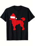 Men's T-Shirt Festive Santa Hat With Christmas Red Poodle Silhouette Dog