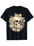 Men's T-Shirt Botanical Paradise With Blooming Wildflowers Embracing A Vintage Weathered Skull