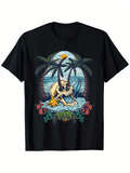 Men's T-Shirt Tropical Beach Scene With Palm Trees Skull Ocean And Surfboard Under The Sun