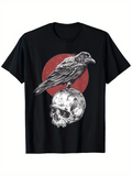 Men's T-Shirt Vintage Blood Red Sun With Raven And Bleached Human Skull