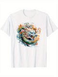 Men's T-Shirt Colorful Flowing Water And Fiery Clouds Surrounding Powerful Dragon