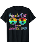 Men's T-Shirt Schools Out Forever Retired Est 2025 Vibrant Palm Trees Reflected In Rainbow Sunglasses Under Summer Sky