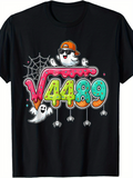 Men's T-Shirt Colorful Ghosts With Cartoon Spiders Webs And Root Number Digits