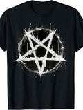 Men's T-Shirt Grungy Brushstroke Circle With Edgy White Star Symbol
