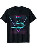 Men's T-Shirt Eel Retro Neon Grid Triangle With Blue Electric Eel