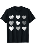Men's T-Shirt Hand Drawn Patterned Hearts On Soft Black Fabric Heart