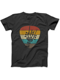 Men's T-Shirt Retro Striped Colors Surrounding A Guitar Pick And Headstock