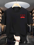 Men's T-Shirt Modern Minimalist Graphic With Glasses And Red Mustache