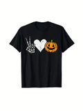 Men's T-Shirt Halloween Skeleton Hand With Heart And Smiling Pumpkin On Shirt
