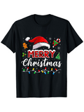 Men's T-Shirt Merry Christmas Festive Lights Garland Under Santa Hat