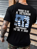Men's T-Shirt Proud To Be A Veteran Striped Flag With Soldier Standing Beside Child And Palm Trees