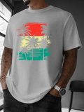Men's T-Shirt Colorful Brushstrokes With Silhouetted Palm Trees Under Sunset Sky