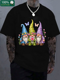 Men's T-Shirt Spring Butterflies With Colorful Flowers Surrounding Happy Whimsical Gnomes