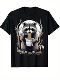 Men's T-Shirt Rustic Forest With Raccoon Holding Noodles Under Bare Branches