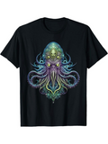 Men's T-Shirt Bioluminescent Swirling Abstract Colors Over Glowing Ocean Cephalopod Octopus