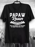 Men's T-Shirt Papaw Knows Everything Classic Quote With Vintage Banner Lettering Black Shirt