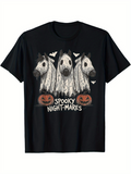 Men's T-Shirt Spooky Nightmares Ghostly Horses With Pumpkins Bats And Shadows Under Night Sky