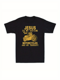 Men's T-Shirt Jesus Is My Savior Golden Motorcycle With Bold Inspiring Therapy Statement T Shirt
