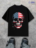 Men's T-Shirt Patriotic Skull With American Flag Pattern And Grunge Texture Skull