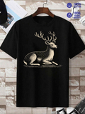 Men's T-Shirt Vintage Realistic Spotted Forest Deer Resting Calmly Under Sunlight Deer