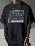 Men's T-Shirt Linear Dials And Keys Circuit Among Classic Musical Synthesizer