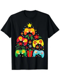 Men's T-Shirt Festive Holiday Tree With Colorful Game Controllers And Winter Gifts Tree