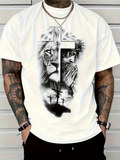 Men's T-Shirt Dramatic Clouds With Roaring Lion Praying Jesus And Crosses