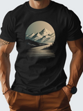 Men's T-Shirt Golden Sunlight Over Snowy Peaks With Lake Reflection Mountains