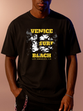 Men's T-Shirt Venice Surf Black With Los Angeles Scenery Under Palm Shadows Beach