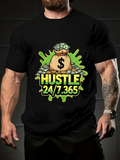 Men's T-Shirt Hustle 24 7 365 With Cash Splash And Money Bag