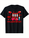 Men's T-Shirt Phlebotomist Red Hearts And Blood Sample Tubes With Syringe