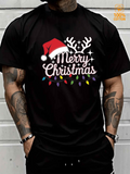 Men's T-Shirt Merry Christmas With Antlers Lights And Santa Hat Christmas