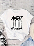 Women's T-Shirt Artist At Work With Paintbrushes Arranged Below Bold Typography