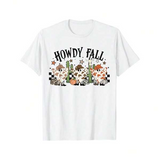 Women's T-Shirt Howdy Fall Vintage Western Style With Pumpkins Mushrooms And Stars Cow Skull