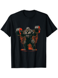 Men's T-Shirt Fiery Powerlifting Scene With Muscular Gorilla Lifting Heavy Barbell
