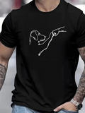Men's T-Shirt Minimalist Line Drawing With Outstretched Hand Touching A Dachshund Dog