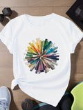 Women's T-Shirt Radiant Burst Of Watercolor Strokes With Vivid Color Spokes Wheel