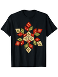 Men's T-Shirt Festive Patchwork Star With Traditional Christmas Colors And Quilted Style Flower