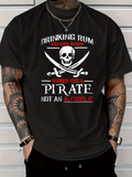 Men's T-Shirt Drinking Rum Before Noon Pirate Skull With Crossed Swords And Bold Red Lettering
