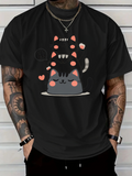 Men's T-Shirt Playful Cartoon Cats With Blushing Cheeks On Cozy Plate Cat