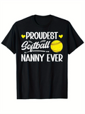 Men's T-Shirt Proudest Softball Nanny Ever With Yellow Hearts And A Softball